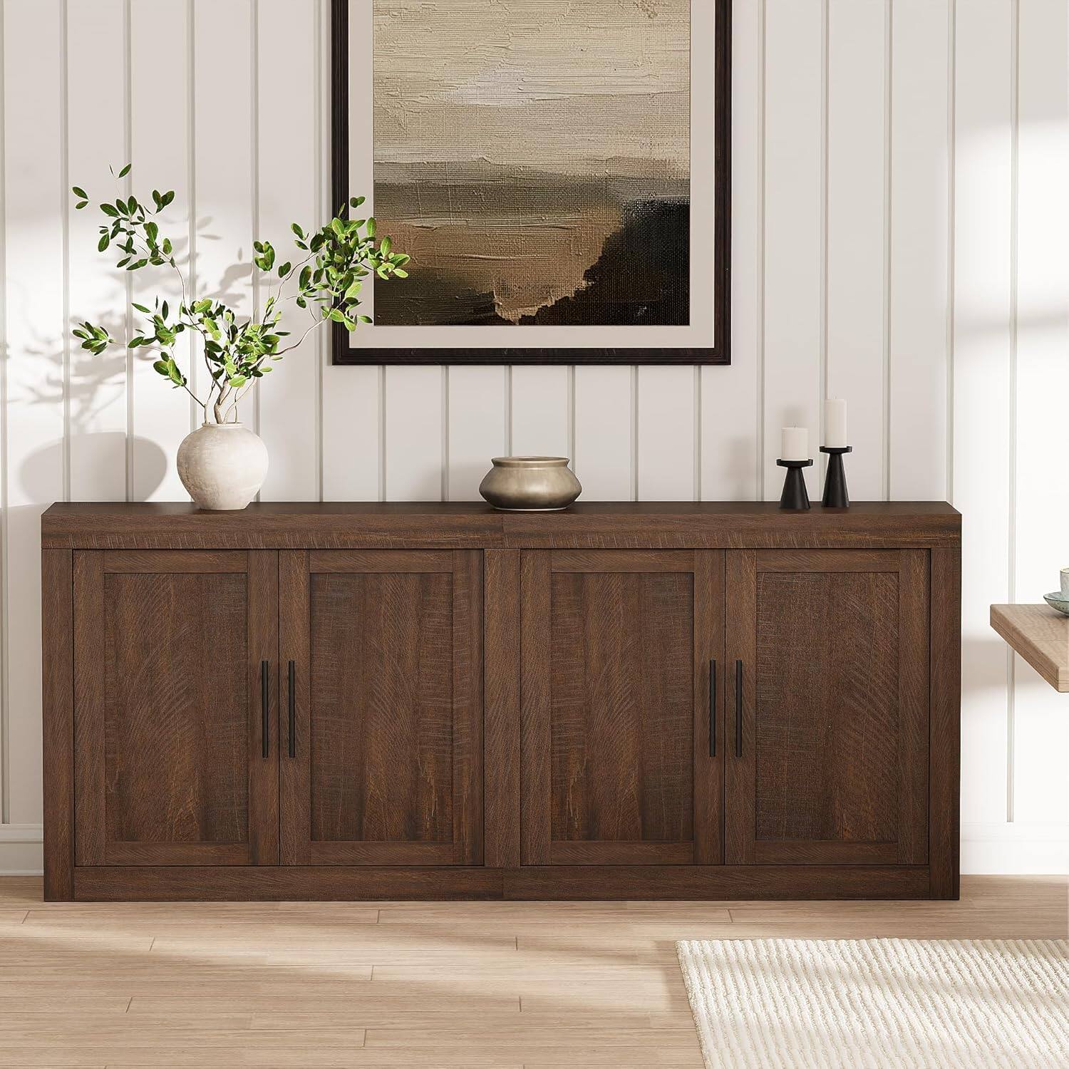 Alt View 2. Acekool - 70.8" Sideboard Buffet Cabinet, Mid Century Modern Accent Cabinet with 4 Doors, Wood Coffee Bar Media Console Credenza - Red.