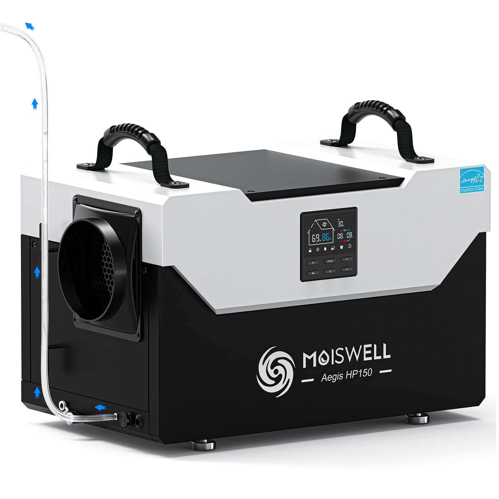 Moiswell - 155 Pint Energy Star Commercial Dehumidifier with Pump for Crawl Spaces & Basements, Cycle Timer