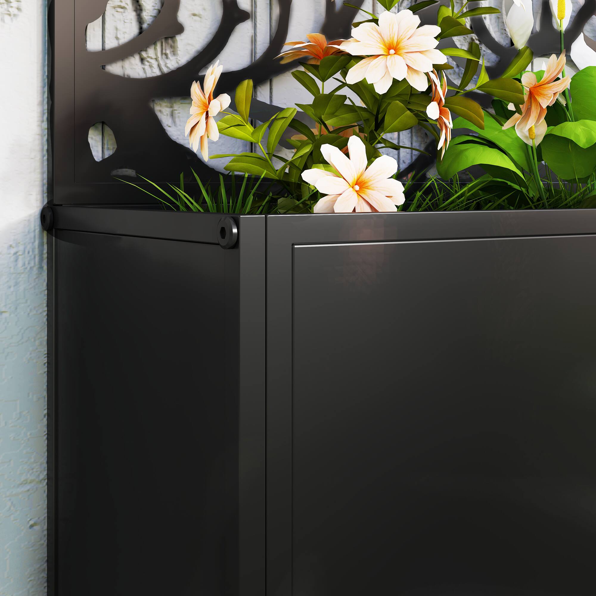 Alt View 8. Outsunny - Metal Raised Garden Bed with Trellis for Climbing Plants, Freestanding or Wall Mounted Flower Bed with Privacy Panel - Black.