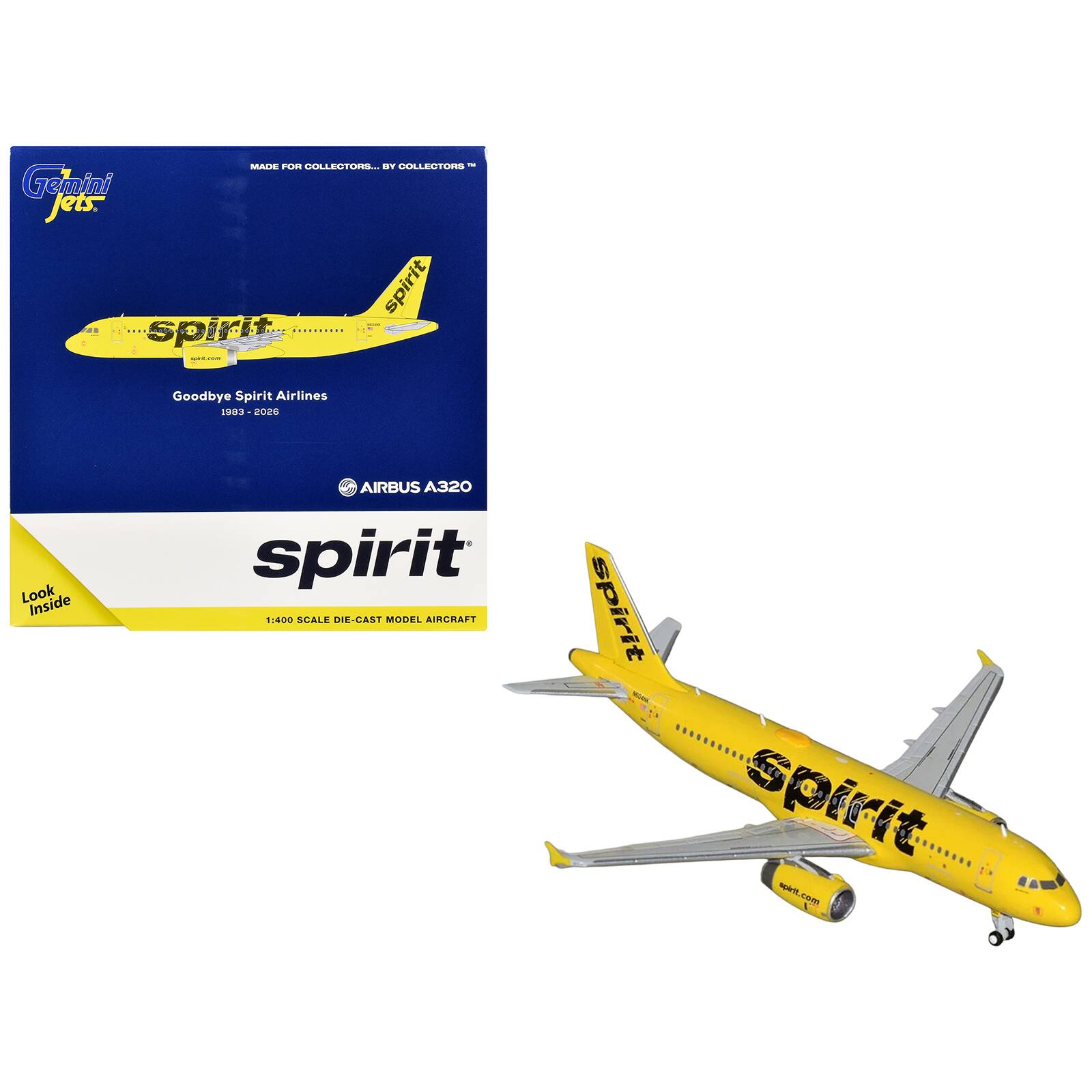 Airbus A320 Commercial Aircraft "Spirit Airlines" (N604NK) Yellow 1/400 Diecast Model Airplane by GeminiJets