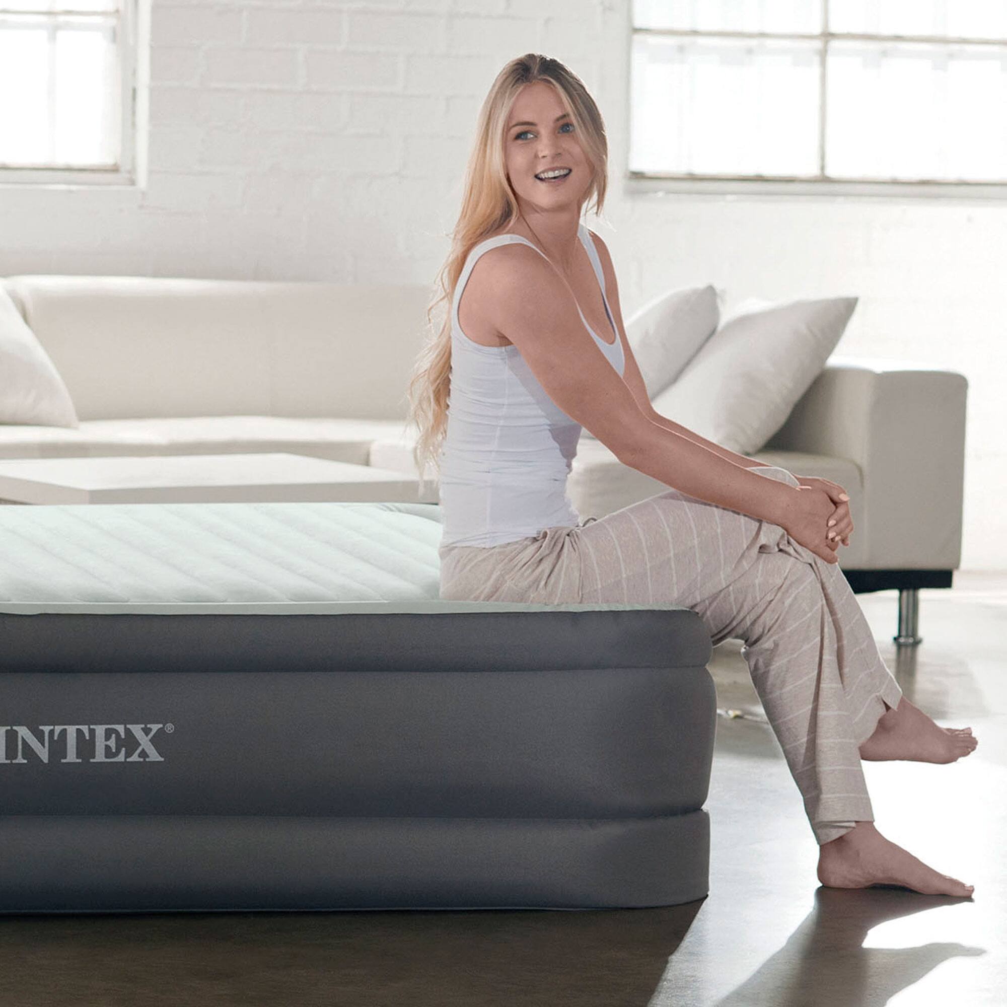 Alt View 4. Intex - Intex PremAire I Fiber-Tech Elevated Air Mattress Bed with Built-In Pump, Twin - Gray.