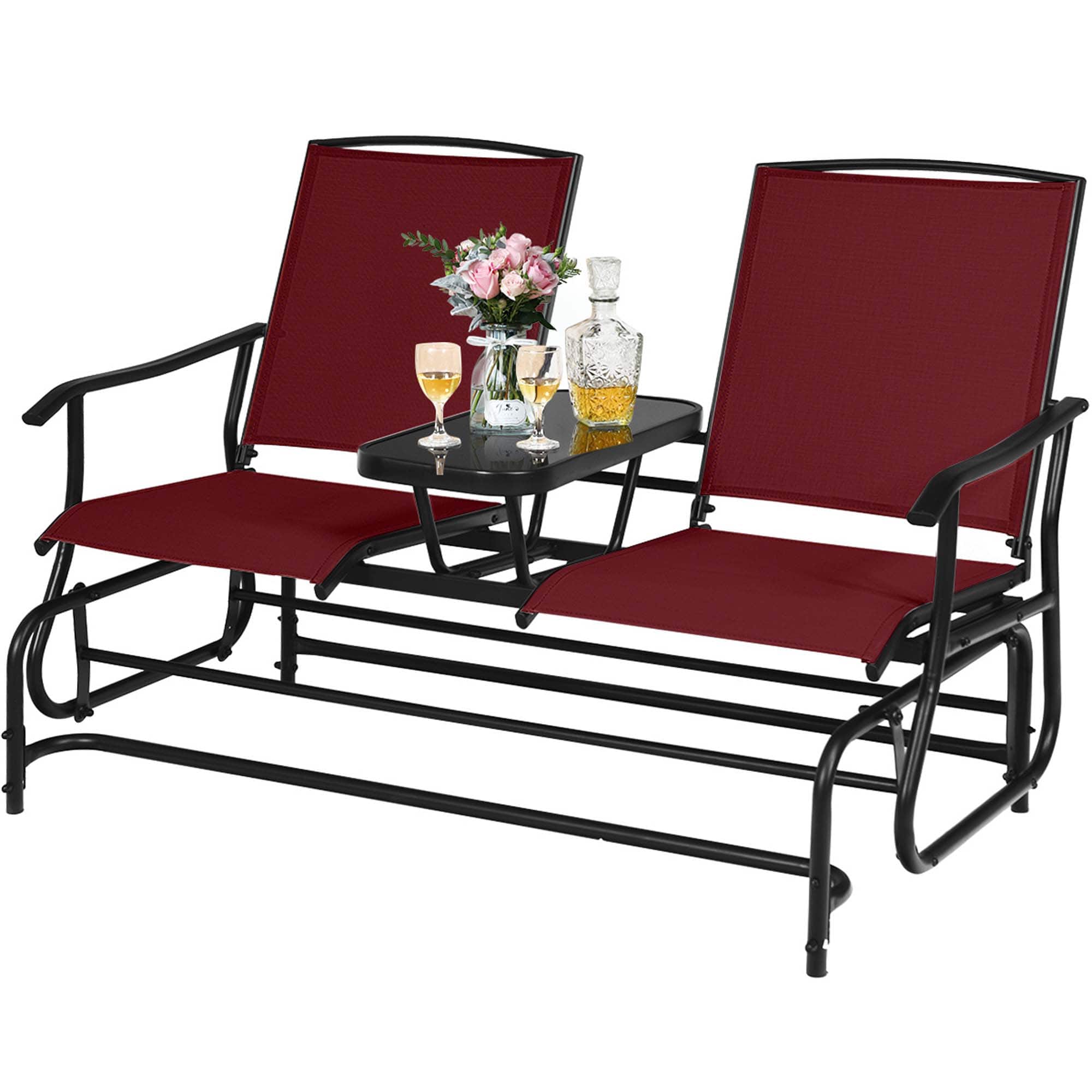 Front. Costway - 2 Person Outdoor Patio Double Glider Chair Loveseat Rocking - Wine.