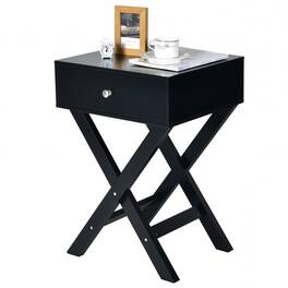 Hivvago - Retro X-Shape 1 Drawer Nightstand Coffee Table - Black