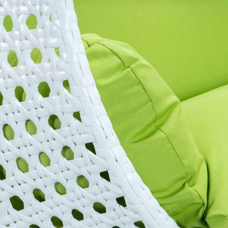 Alt View 2. LeisureMod - Leisuremod Modern 2-Person Outdoor Egg Swing White Wicker Chair with Stand, Plush Washable Cushions & Waterproof Cover - Light Green.