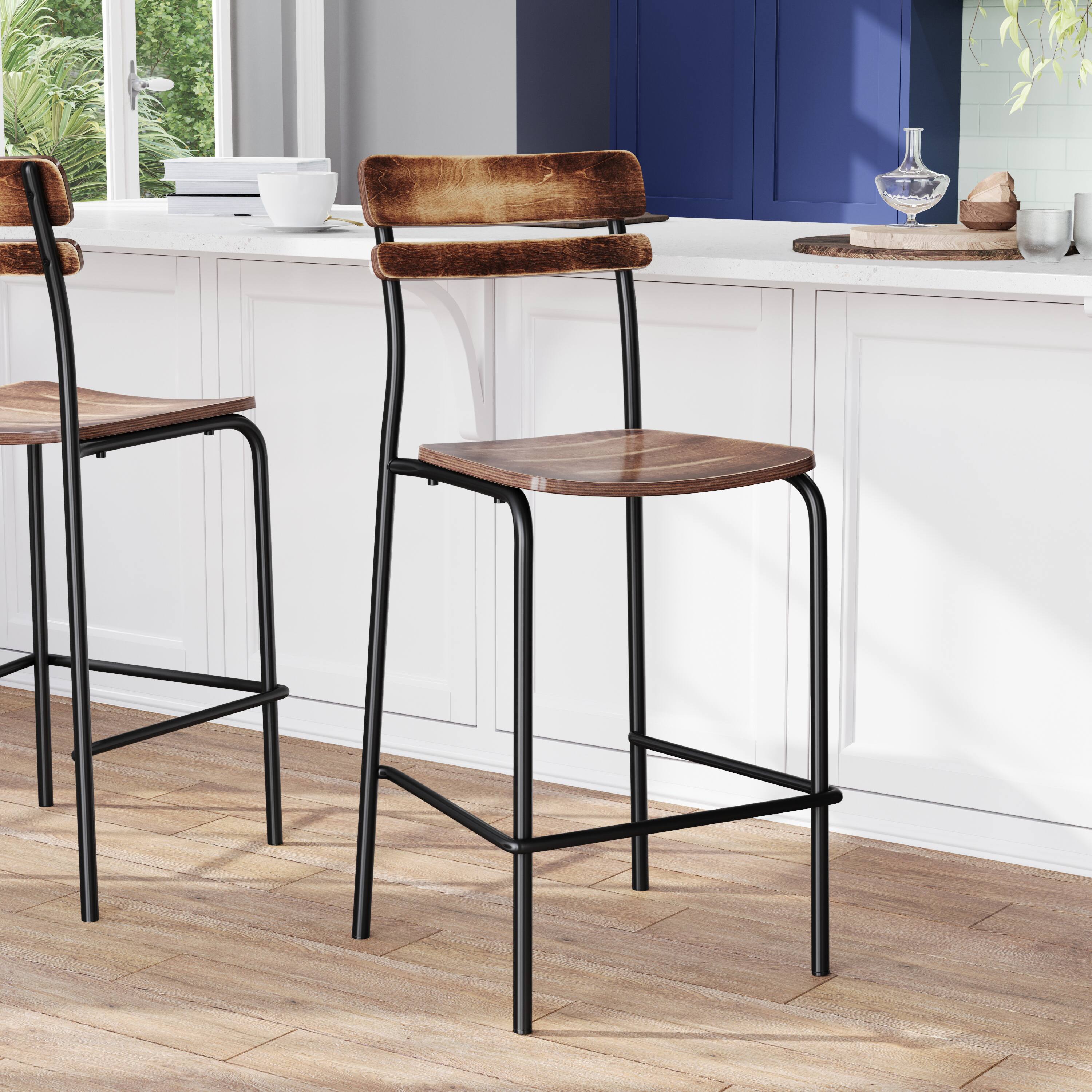 Alt View 1. Flash Furniture - Cyprus Commercial Grade Solid Wood Bar Stool with Black Metal Frame and Antique Copper Finish - Brown.