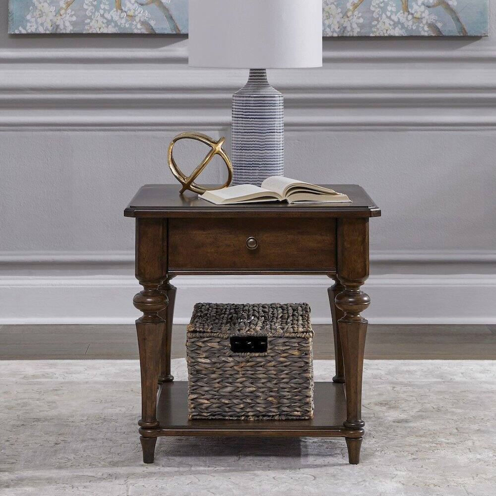 Alt View 6. Liberty Furniture Industries - Arden Road Living Room Drawer End Table - Satin Cherry - Satin Cherry Brown.