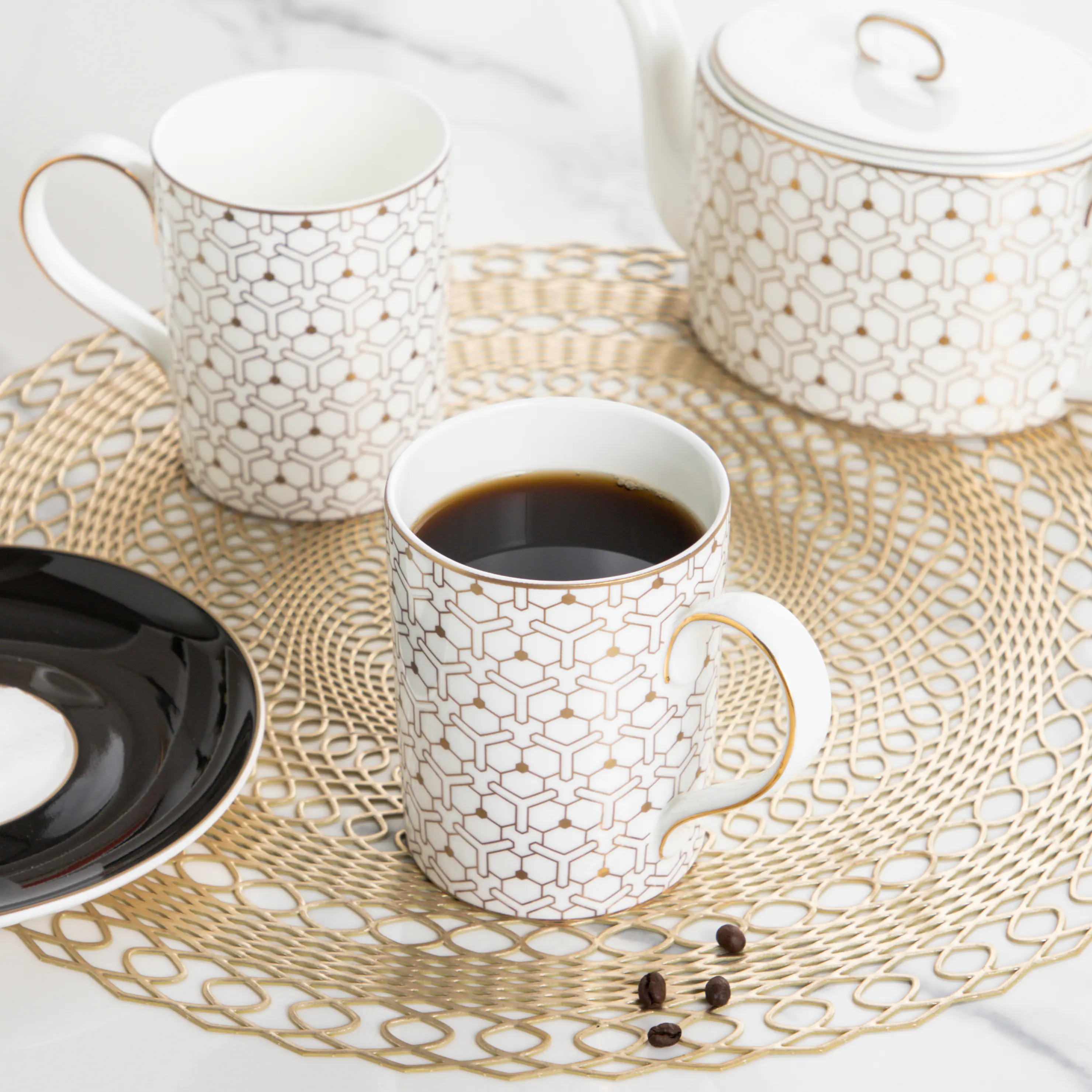 Back. Jiallo - The Whispers of Elegance Tea Service Collection - Set of two 350cc Coffee Mugs - Multi Color.