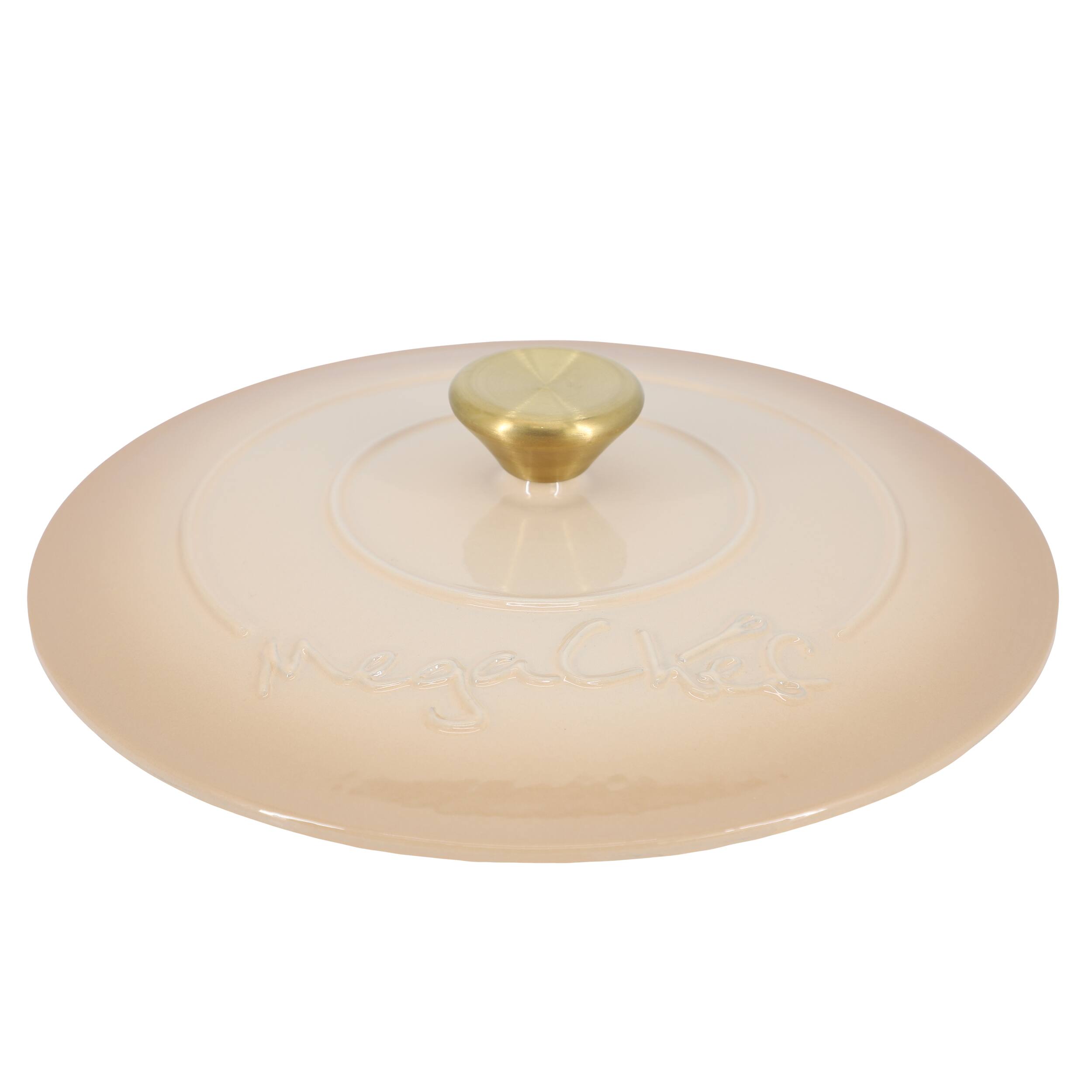 Alt View 3. MegaChef - MegaChef 5.3 Quarts Round Enameled Cast Iron Casserole with Self Basting Lid in Peanut Butter - Peanut Butter.