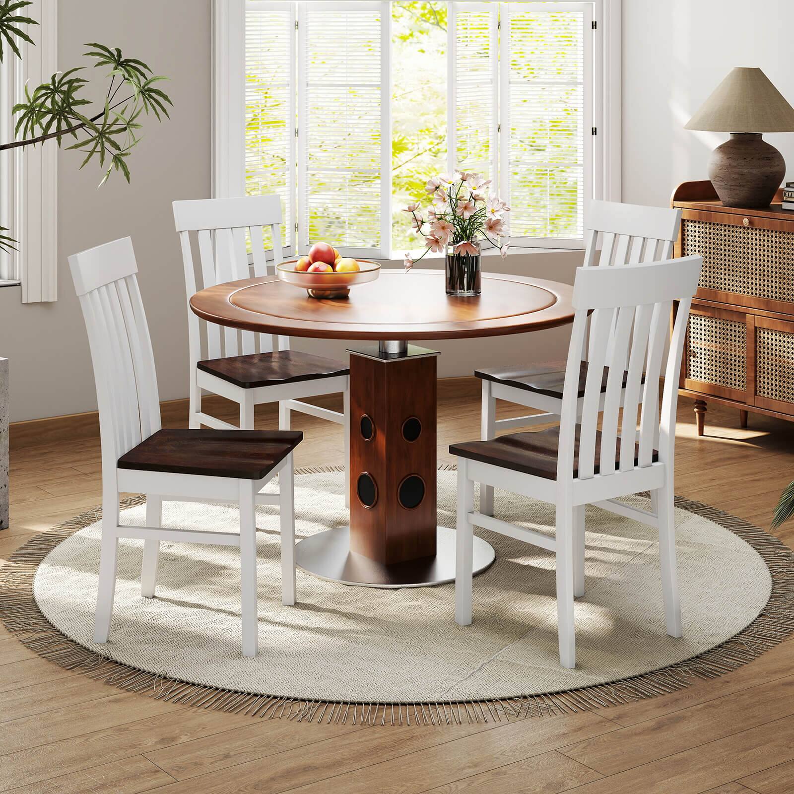 Alt View 1. Costway - Costway Dining Chairs Set of 4 with Slatted High Backrests Concave Seats Rubber Wood Legs - White,Walnut.