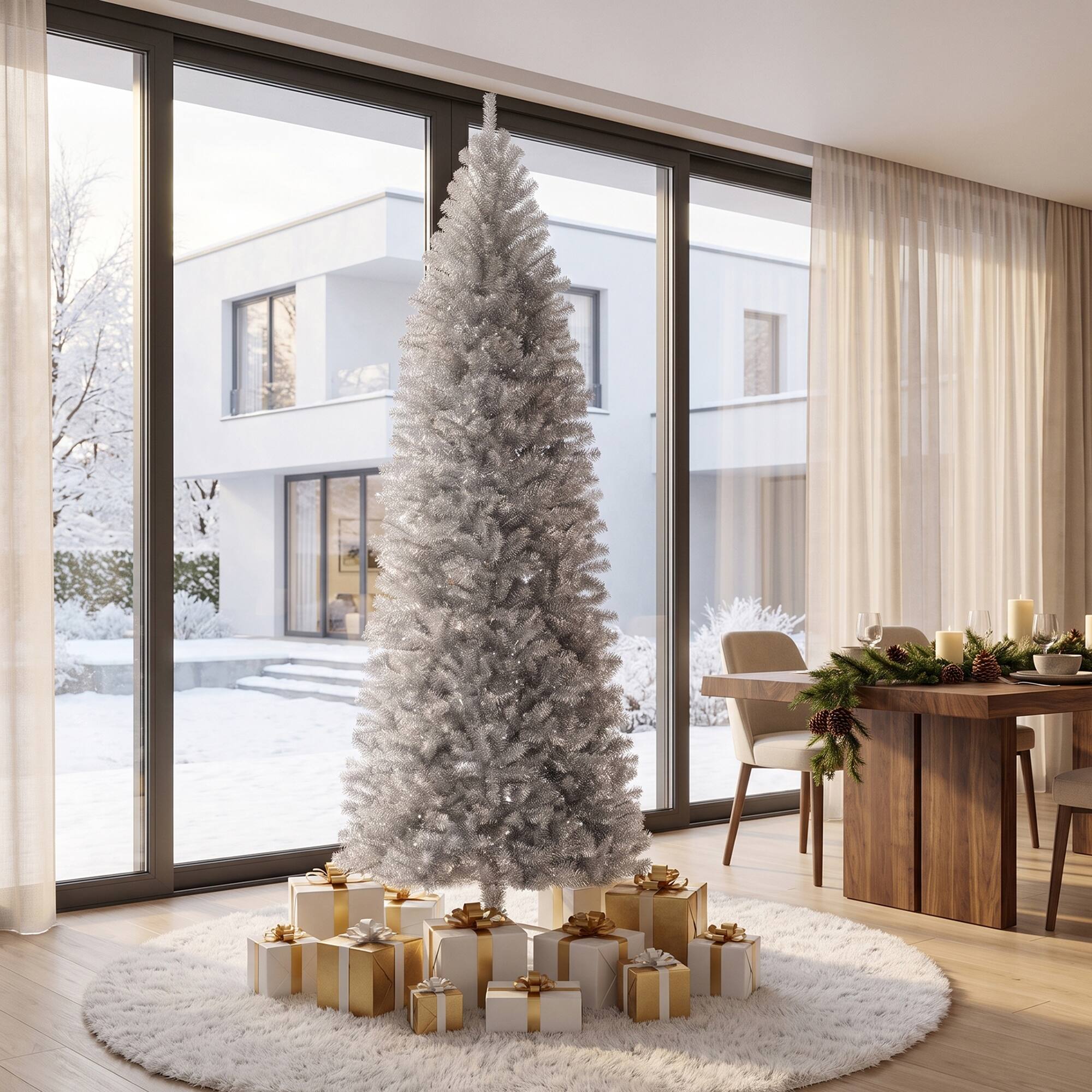 Alt View 8. Glitzhome - 9ft Pencil Tinsel Artificial Christmas Tree - White.