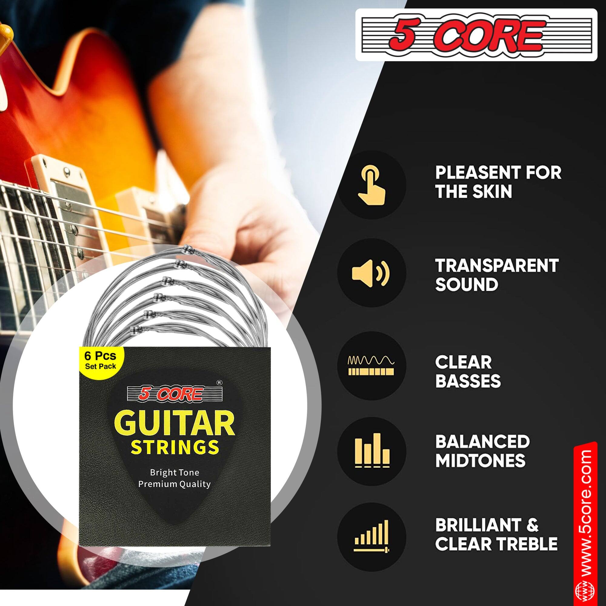 5 CORE

6 Pcs Set Pack

5 CORE GUITAR STRINGS
Bright Tone
Premium Quality

- PLEASANT FOR THE SKIN
- TRANSPARENT SOUND
- CLEAR BASSES
- BALANCED MIDTONES
- BRILLIANT & CLEAR TREBLE

www.5core.com