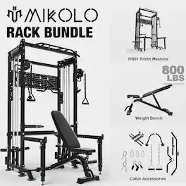 Mikolo - Power Rack, 2000LB Capacity Power Cage with Cable Crossover System, Multi-function Squat Rack With Weight Bench - Black