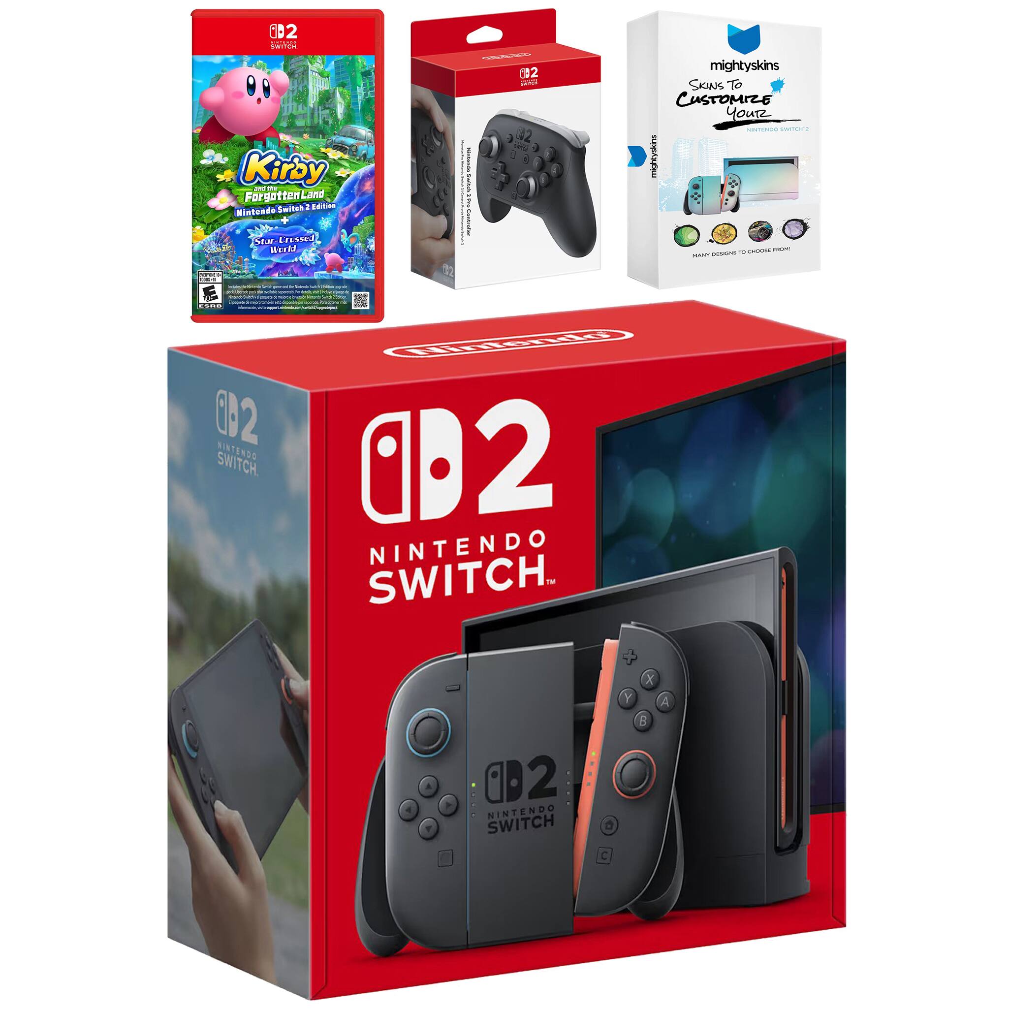Switch 2 Video Game Console with Kirby The Forgotten Land, Pro Controller and MightySkins Code Bundle - Nintendo Switch 2