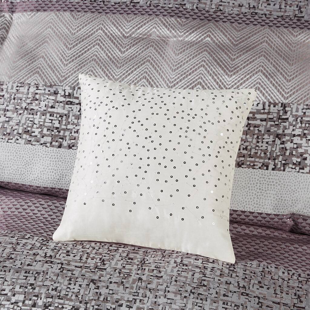 Alt View 2. Gracie Mills - Gracie Mills Hickman 7-Piece Transitional Striped Jacquard Comforter Set - Purple.