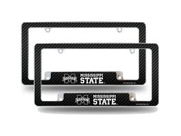 Rico Industries - Mississippi State Bulldogs (Set of 2) Chrome Metal License Plate Frames with Carbon Fiber Design - Multi