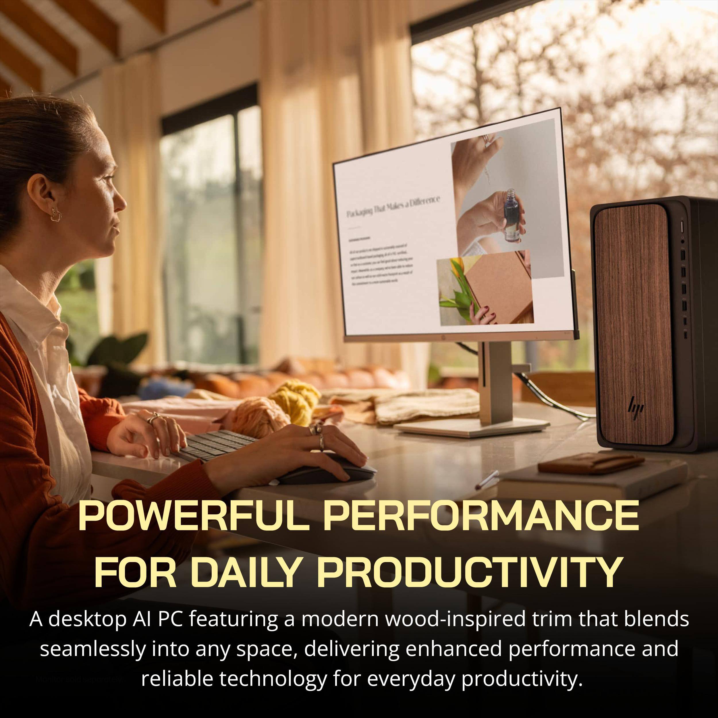 POWERFUL PERFORMANCE FOR DAILY PRODUCTIVITY

A desktop AI PC featuring a modern wood-inspired trim that blends seamlessly into any space, delivering enhanced performance and reliable technology for everyday productivity.