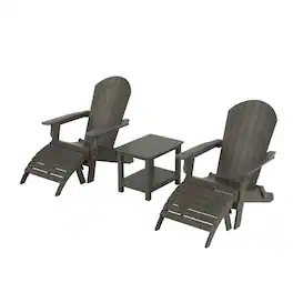 WestinTrends - Tuscany 5-Piece HIPS Outdoor Folding Adirondack Seashell Chair With Folding Ottoman And Side Table - Charcoal Gray