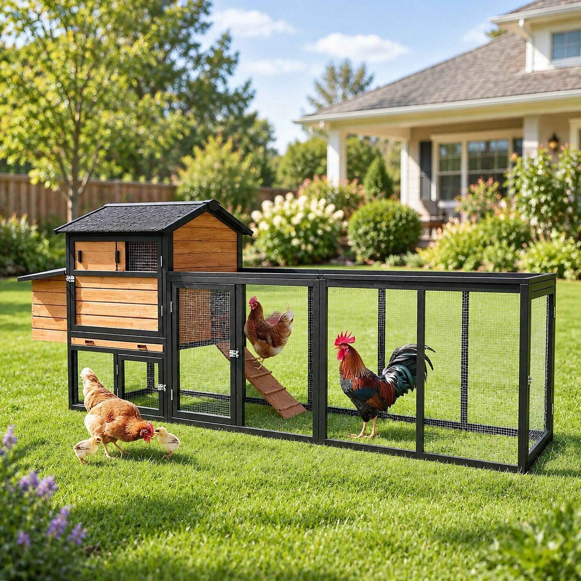 RYHNUYNE Wooden Chicken Coop, Large Outdoor Hen House, Nesting Box ...