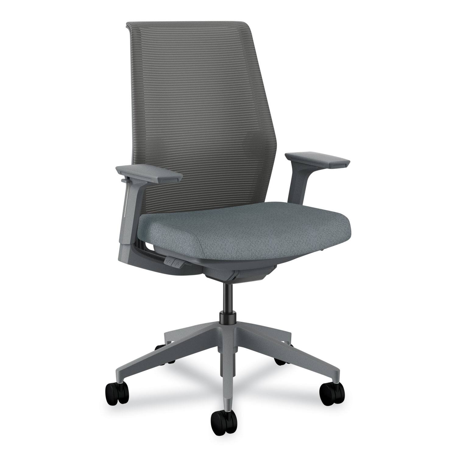 Front. Our Brands - REMOVE - Cipher Mesh Back Task Chair, Supports Up to 300 lb, 15" to 20" , Basalt Seat, Charcoal Back, Charcoal Base - Black.