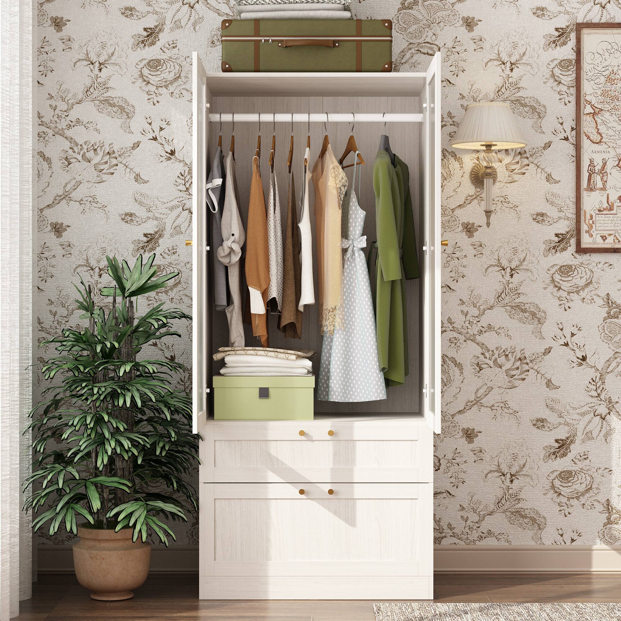 Alt View 4. FUFU&GAGA - FUFU&GAGA Wardrobe with Frosted Glass Doors, Drawers & Anti - Tip - White.