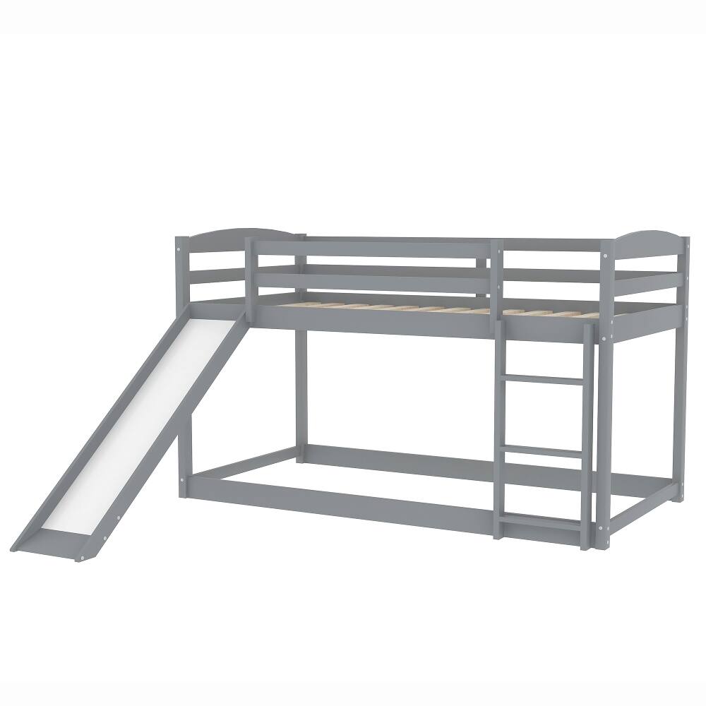 Alt View 6. Loheer - Loheer Twin over Twin Bunk Bed with Slide Gray Wooden Bunk Bed - Gray.