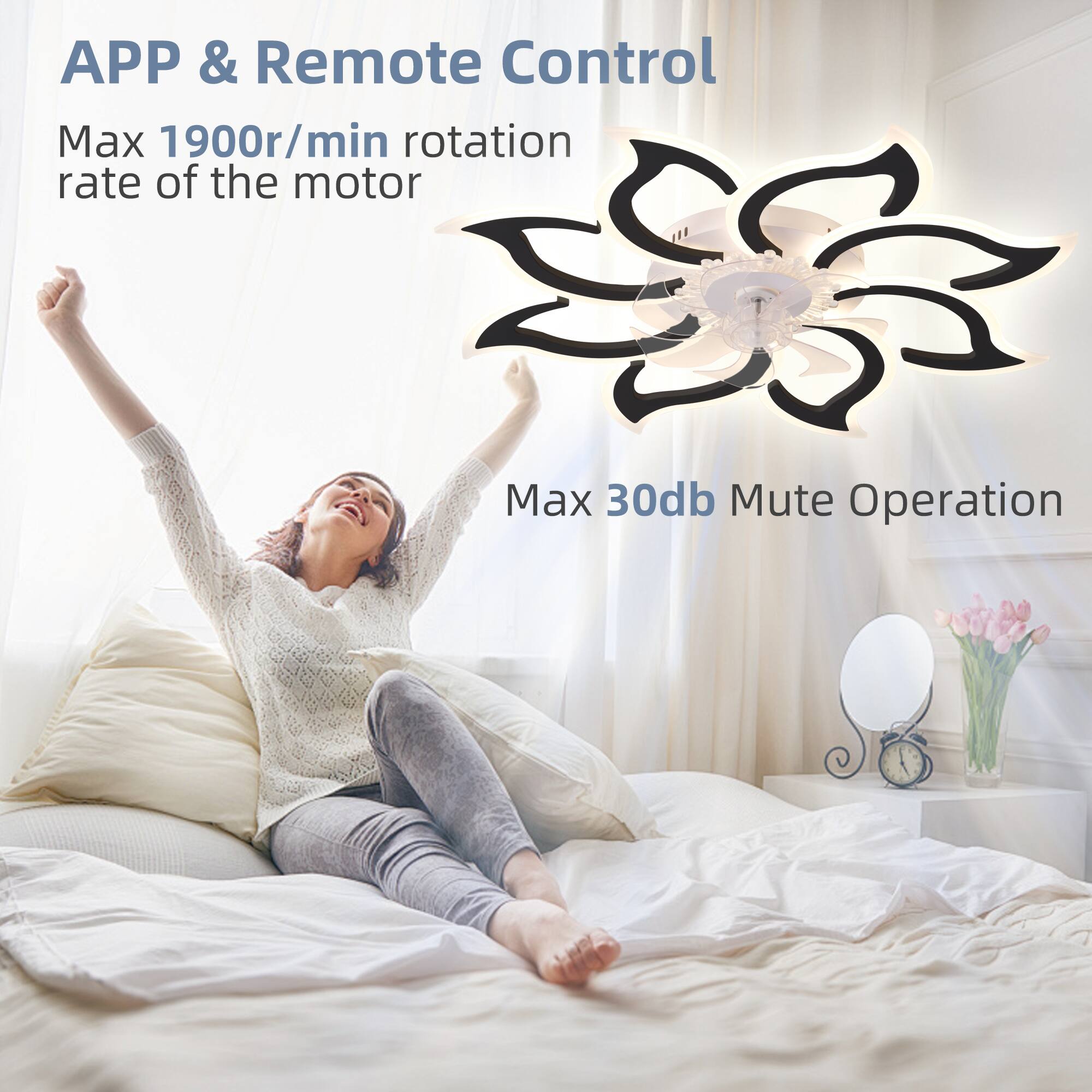 APP & Remote Control

Max 1900r/min rotation rate of the motor

Max 30db Mute Operation