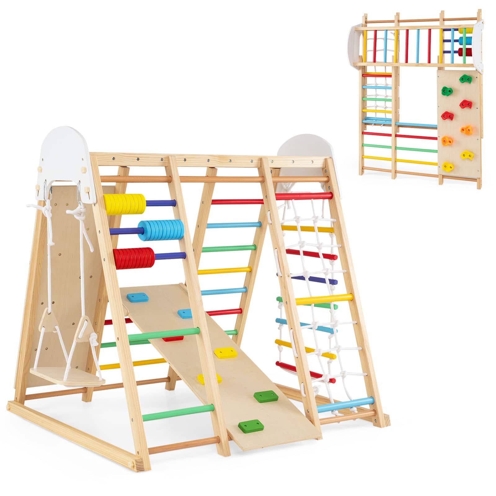Costway - Indoor Jungle Gym for Kids 8-in-1 Montessori Climber Playset with Swing Monkey Bars - Multicolor price history on PriceWatchPro