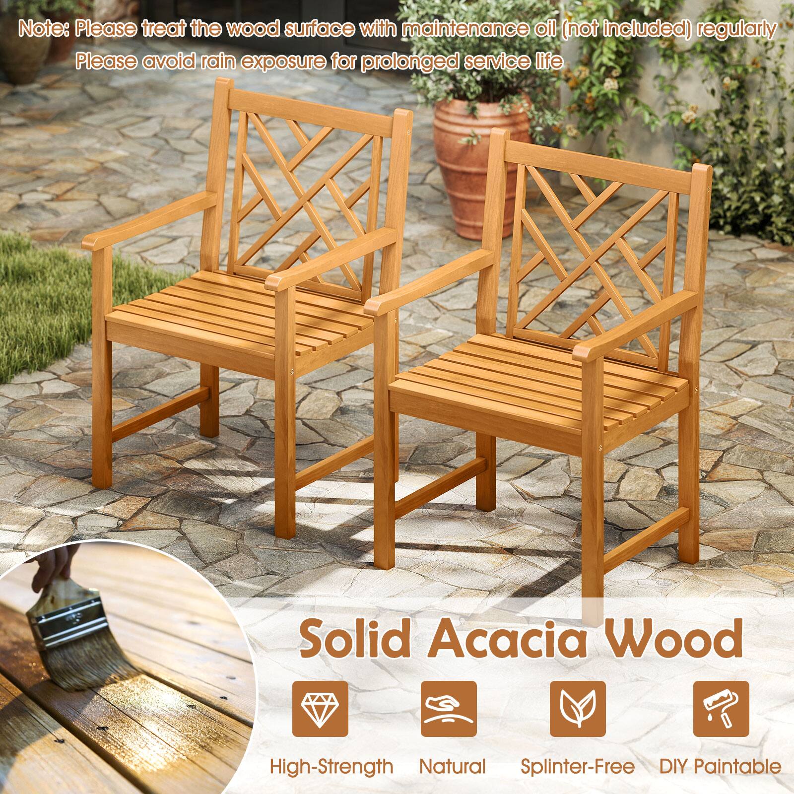 Note: Please treat the wood surface with maintenance oil (not included) regularly. Please avoid rain exposure for prolonged service life.

Solid Acacia Wood

- High-Strength
- Natural
- Splinter-Free
- DIY Paintable