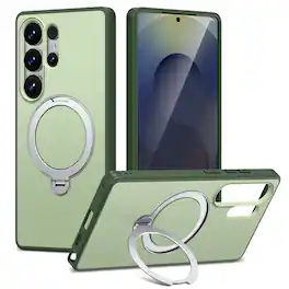 Dteck - Magnetic Case for Samsung Galaxy S25 Ultra with 360° Rotating Ring Stand, Military-Grade Shockproof Protective Cover - Green