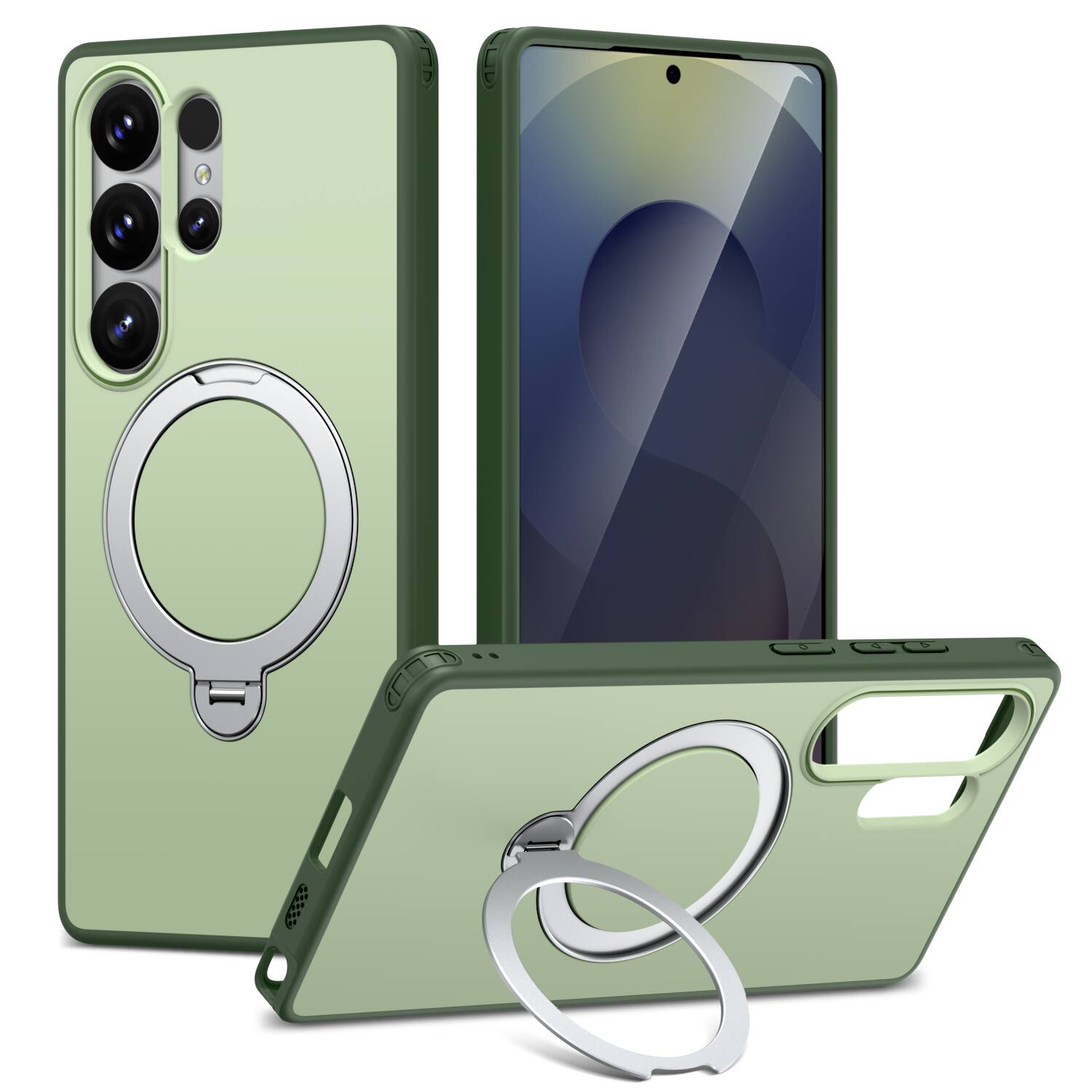 Front. Dteck - Magnetic Case for Samsung Galaxy S25 Ultra with 360° Rotating Ring Stand,  Military-Grade Shockproof Protective Cover - Green.
