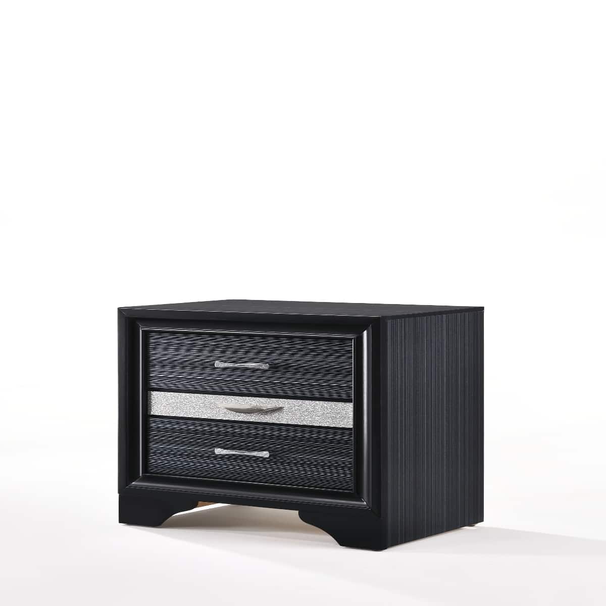Loheer - Nightstand with Drawers and Felt Lined Jewelry Storage - Black