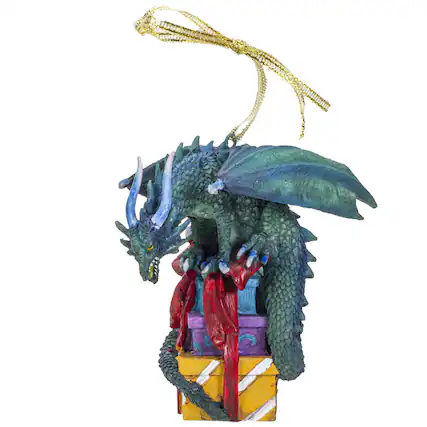 Front. Pacific Trading - Green Dragon with Presents Christmas Tree Ornament 5 inch - Green.