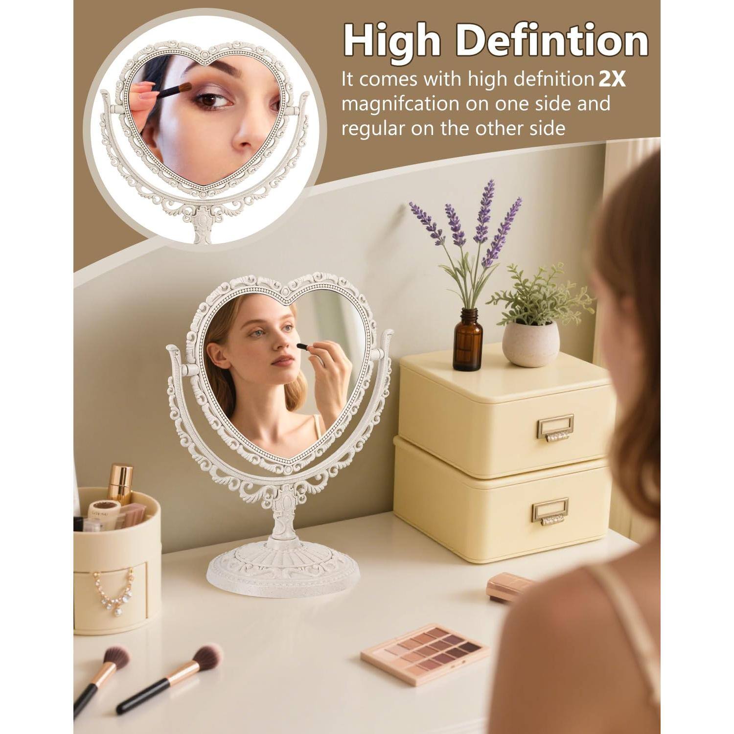 High Definition  
It comes with high definition 2X magnification on one side and regular on the other side