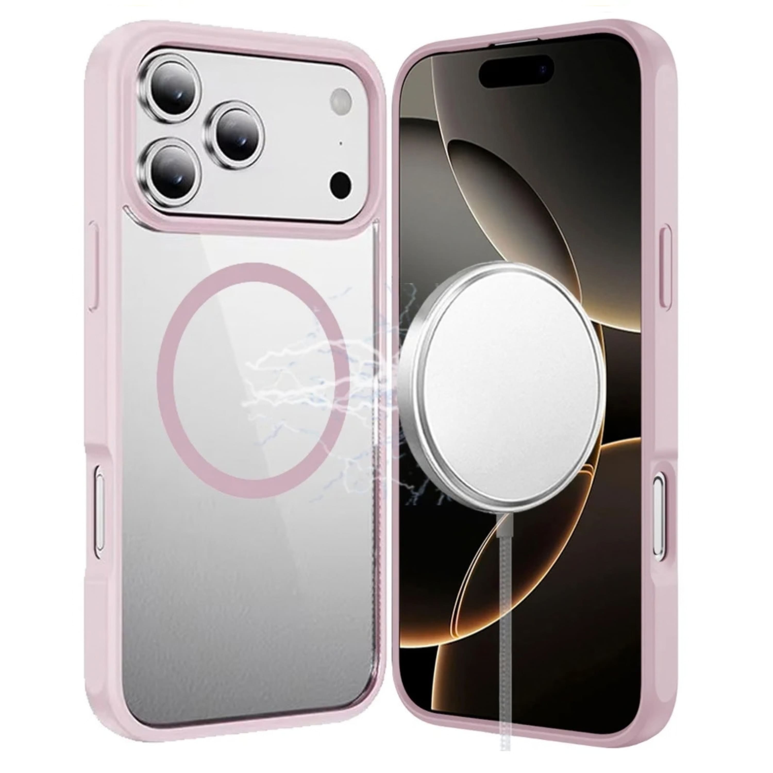Kitcheniva - Premium Clear Shockproof Phone Case With Tempered Glass For iPhone 17 Pro - Pink