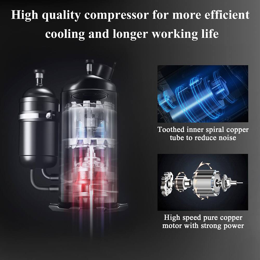 High quality compressor for more efficient cooling and longer working life

Toothed inner spiral copper tube to reduce noise

High speed pure copper motor with strong power