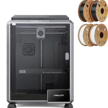 CREALITY is a company that manufactures and sells 3D printers. The image shows a CREALITY 3D printer with a build volume of 220x220x250mm. The printer is designed to create 3D objects using a process called additive manufacturing. The printer is equipped with a camera and a roll of filament, which is used to create the 3D objects. The filament is wound on a spool and is fed into the printer to create the desired object. The printer is capable of producing high-quality 3D objects with precision and accuracy.