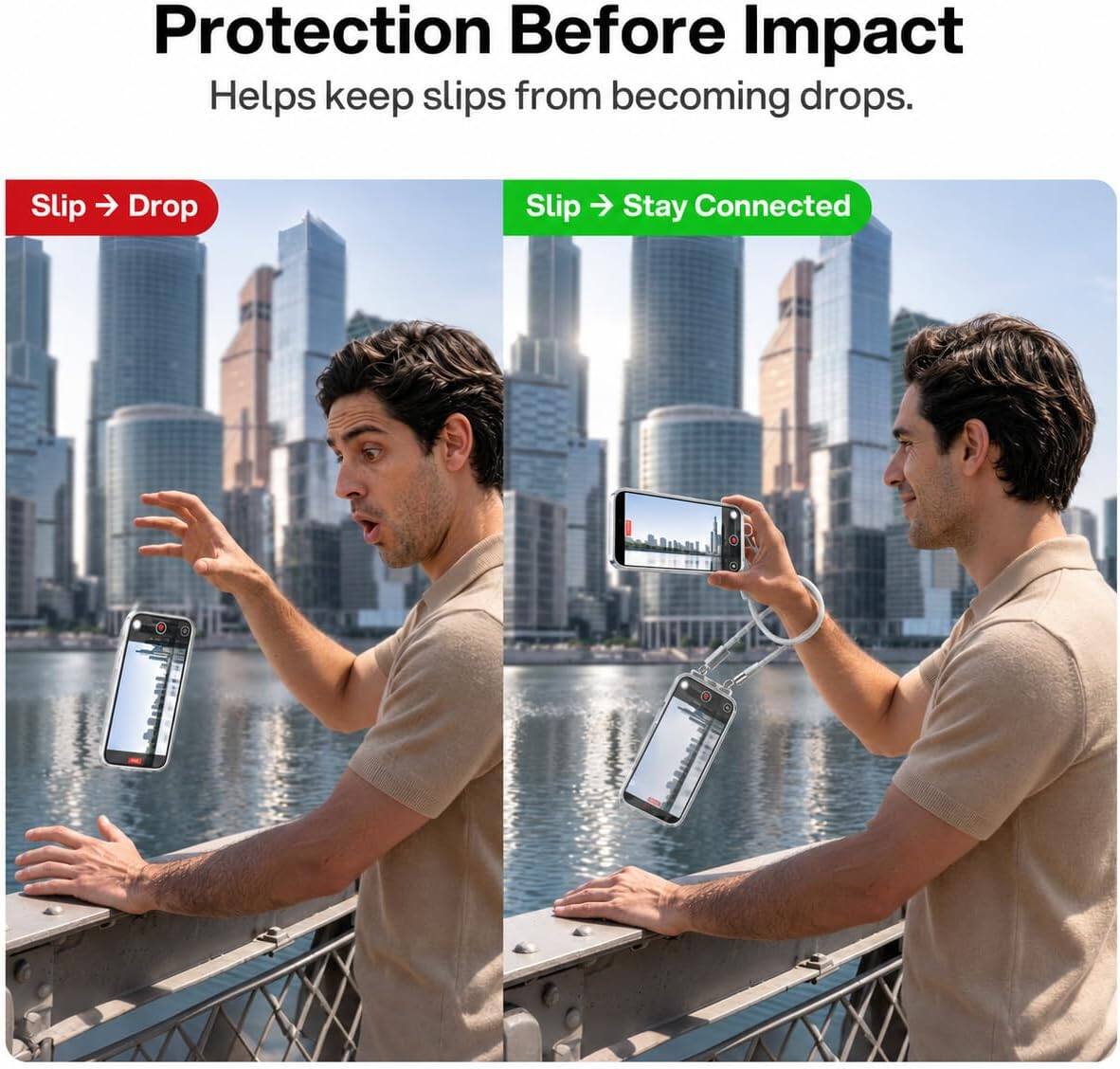 Protection Before Impact  
Helps keep slips from becoming drops.  

Slip → Drop  
Slip → Stay Connected