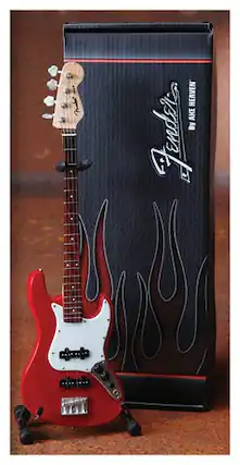 Front. Axe Heaven - Fender® Jazz Bass® Officially Licensed Miniature Guitar Replica - Classic Red.