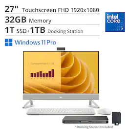 Dell - 27 All-in-One (Core 7 150U, 32GB, 1TB PCIe SSD, 27 Touch FHD (1920x1080), GeForce MX570 A, Win 11 Pro) - White