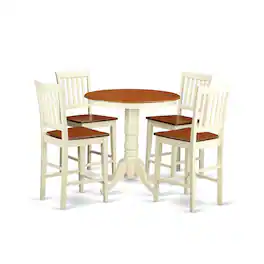 East West Furniture - 5 Pc counter height Dining set-pub Table and 4 Kitchen bar stool - Buttermilk & Cherry