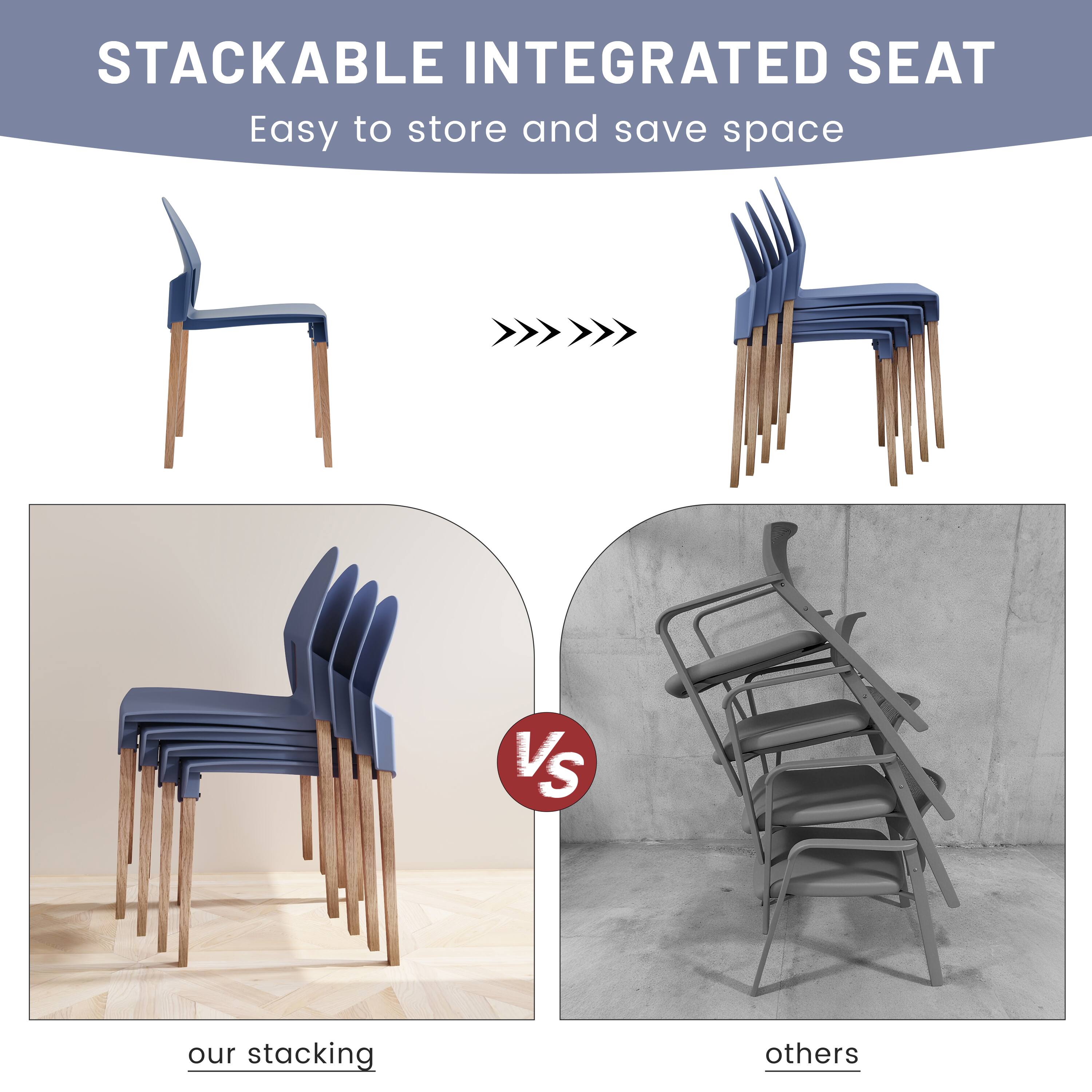 STACKABLE INTEGRATED SEAT  
Easy to store and save space  

our stacking  

VS  

others
