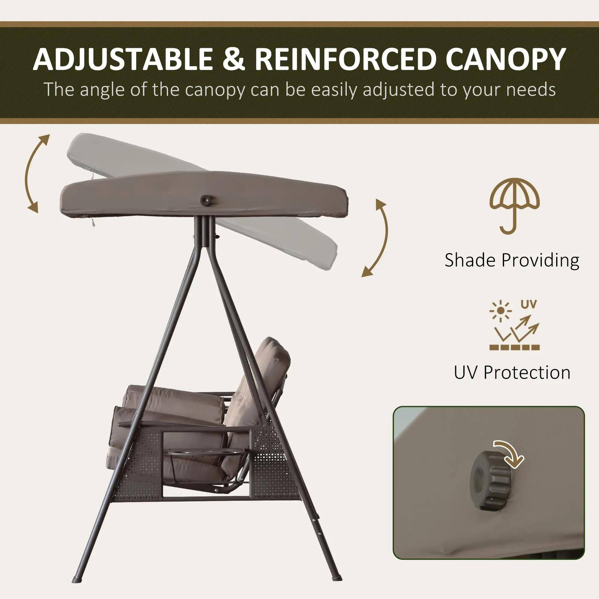 ADJUSTABLE & REINFORCED CANOPY

The angle of the canopy can be easily adjusted to your needs.

Shade Providing
UV Protection