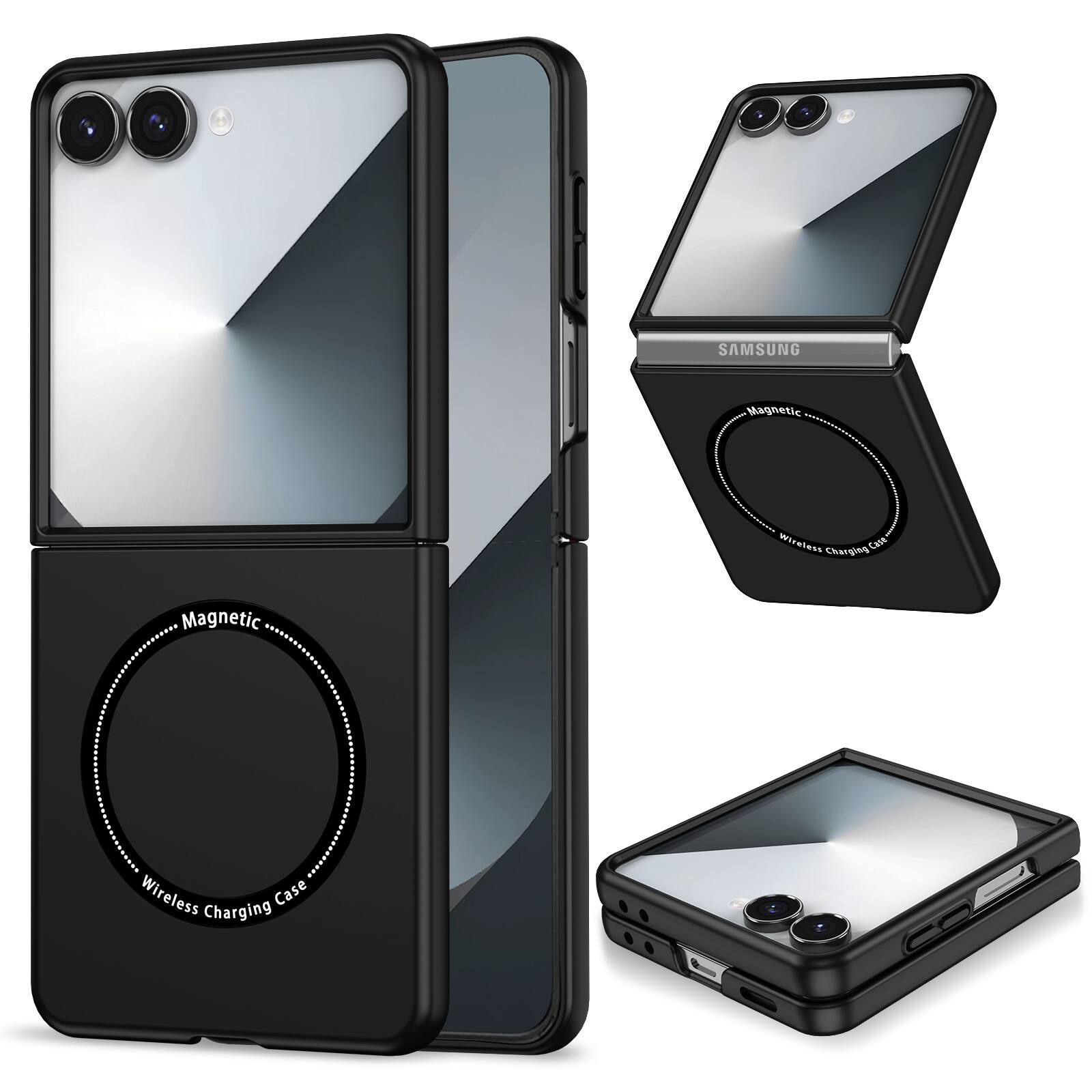 Dteck - for Samsung Galaxy Z Flip8 Case,Slim Matte PC Phone Cover,Mag Safe Compatible,Magnetic Folding Shockproof Cover - Black