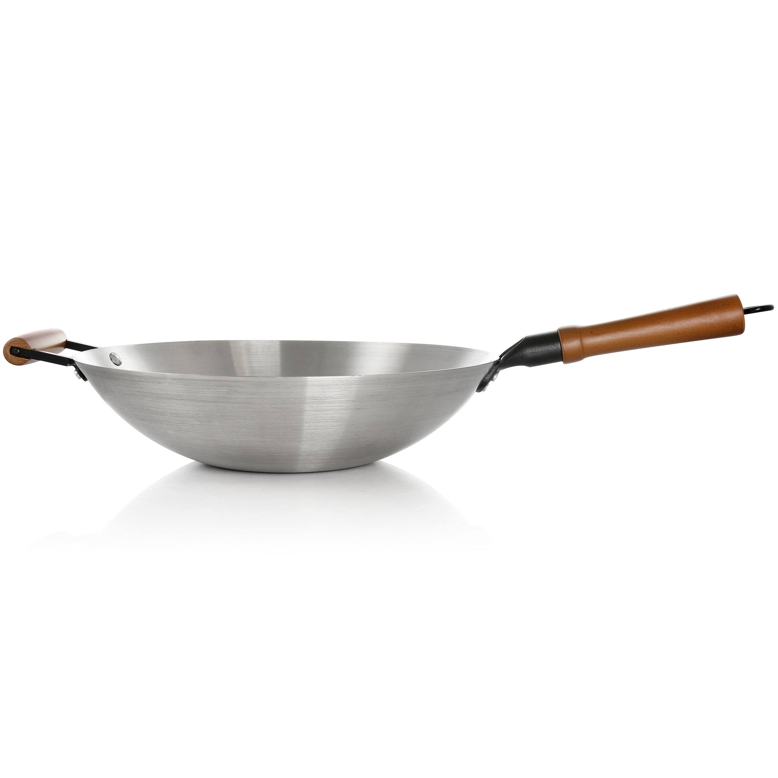 Alt View 1. Oster - Oster Sangerfield 14in Stainless Steel Flat Bottom Wok with Wooden Handles - Silver.