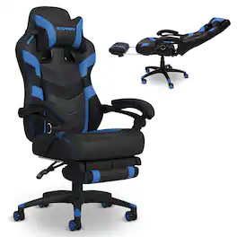 Respawn Products - RESPAWN 110 Pro - Ergonomic Gaming Chair with Footrest, Office Recliner with Lumbar Support and Headrest - Blue