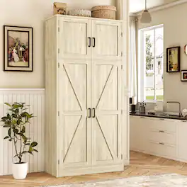 Aheaplus - 71" Tall Farmhouse Storage Cabinet - Barn Doors & Adjustable Shelves, Versatile Pantry for Home - White