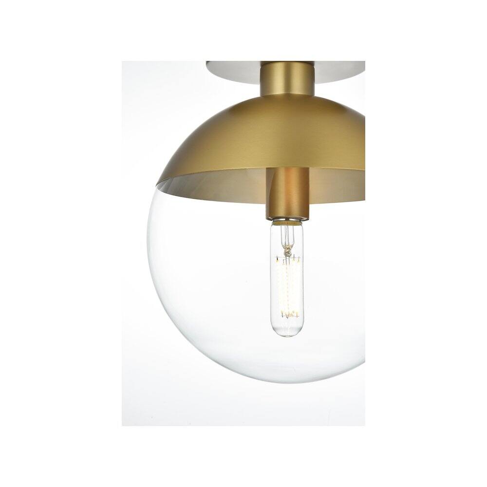 Alt View 3. Living District - Eclipse 10 Inch Flush Mount Ceiling Light Clear Shade in Chrome - Satin Gold And Clear.