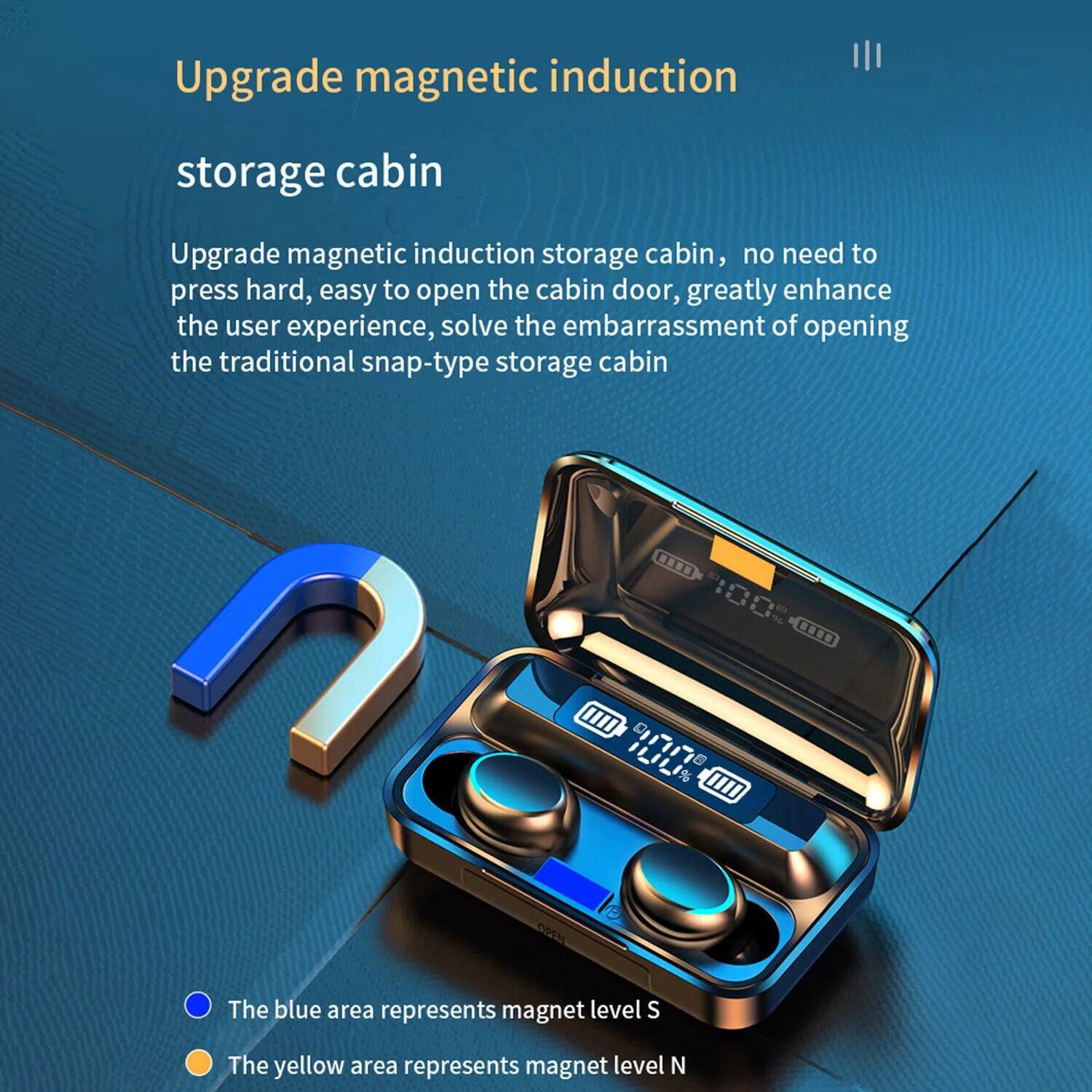 Upgrade magnetic induction storage cabin

Upgrade magnetic induction storage cabin, no need to press hard, easy to open the cabin door, greatly enhance the user experience, solve the embarrassment of opening the traditional snap-type storage cabin

The blue area represents magnet level S

The yellow area represents magnet level N