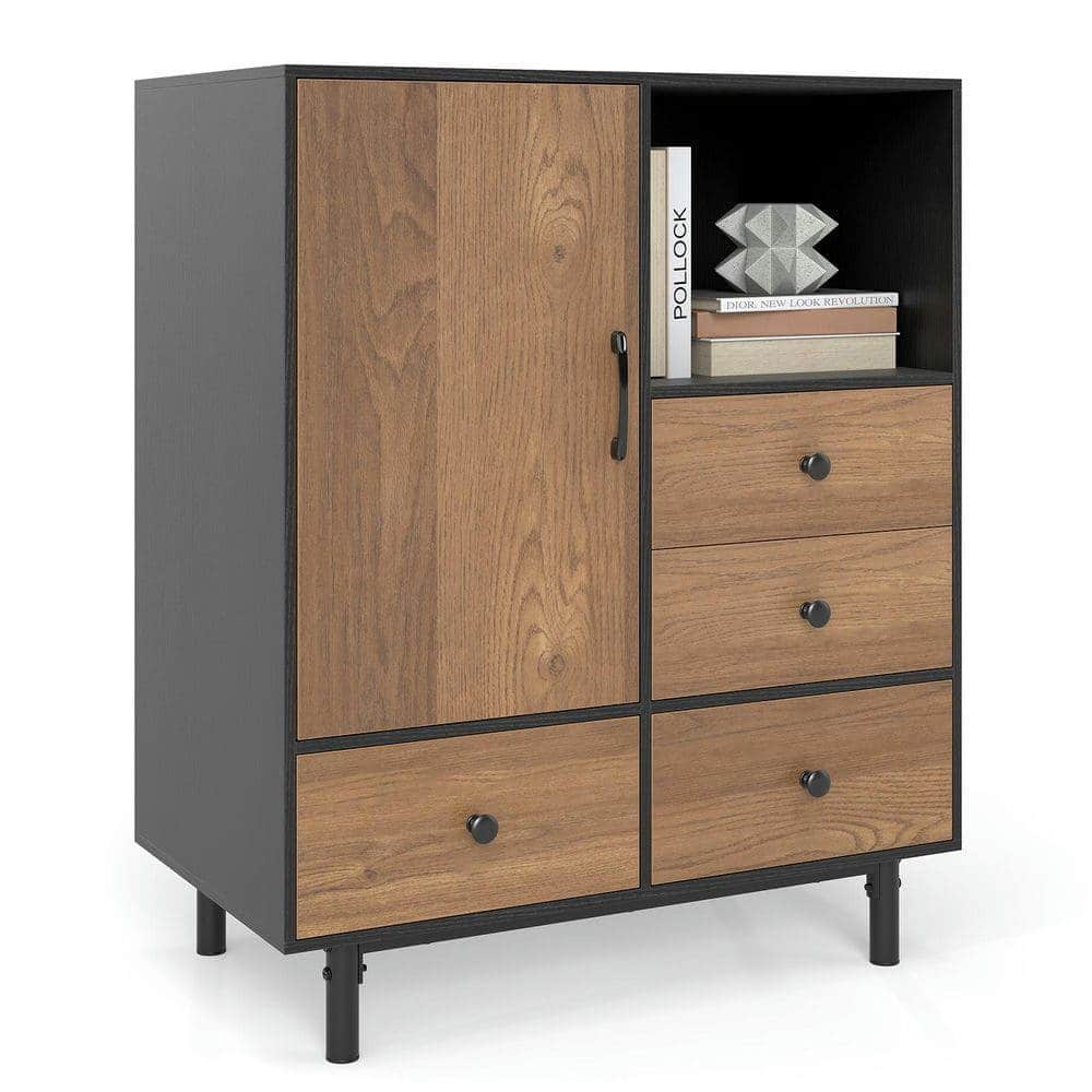 Kadyn - Mid-Century Modern Buffet with 4 Drawers and Open Compartment - Black