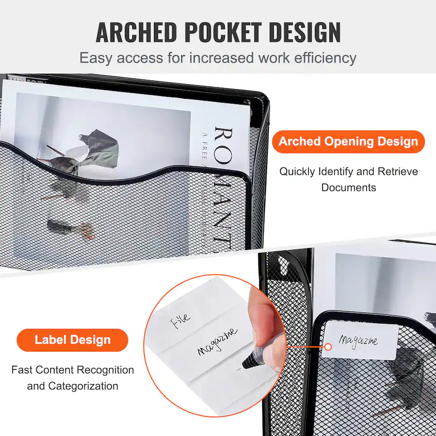 VEVOR File Wall Rack, Six Piece 1 Pocket Mesh Wall File Holder, Wall ...